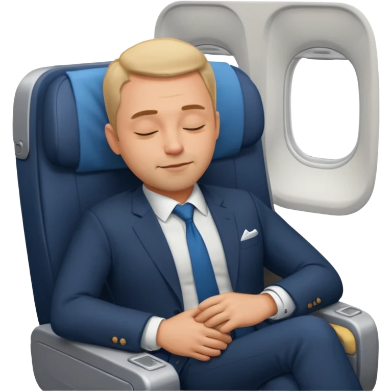 A handsome 45 year old man sleeping blissfully on an international flight. emoji