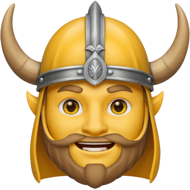Viking emoji in Messenger style, yellow face, simple eyes, smiling, horned helmet emoji