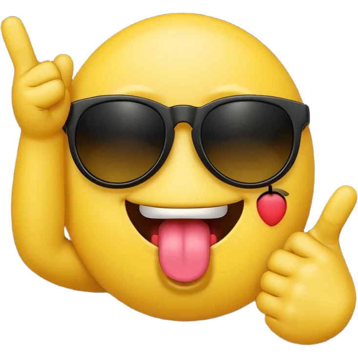 Fassa um emoji simples aquele da carinha amarelo de óculos escuro dando uma língua bem ofensiva e mostrando o dedo do meio da mesma forma. Tá mais ou menos do jeito que eu quero óculos preto totalmente e um dedo do meio com a mão ao contrario  emoji