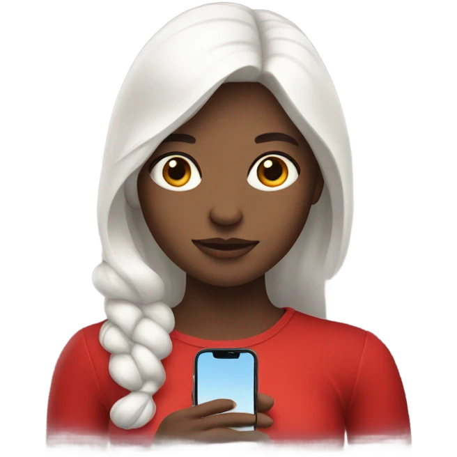 a white skin girl in a red dress holding phone emoji