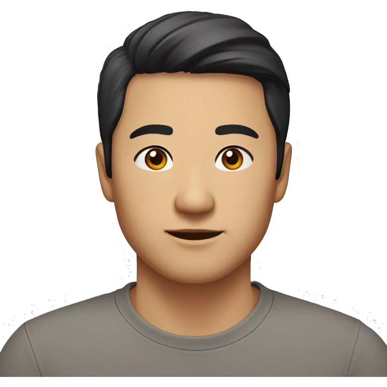 A head and shoulders shot of a 33 year old Asian man, with short black hair,   with brown eyes wearing a t-shirt. emoji