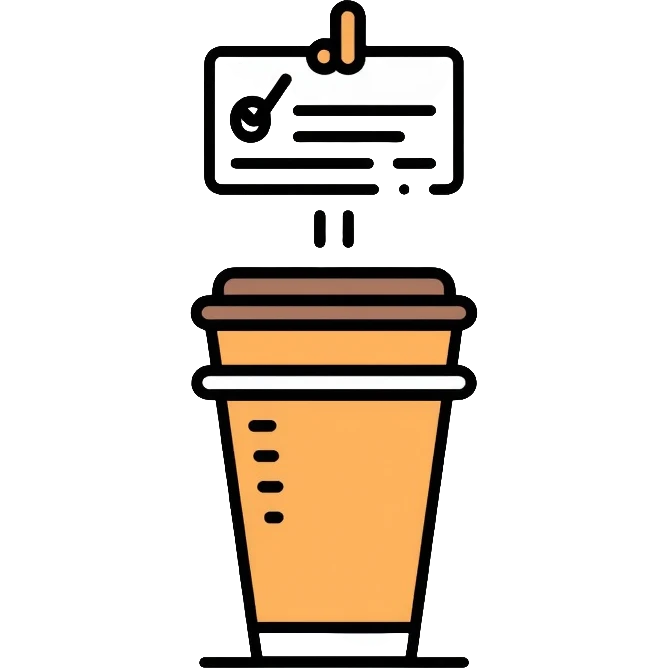 Coffee cup and checklist note connected by a paperclip, representing habit stacking concept emoji