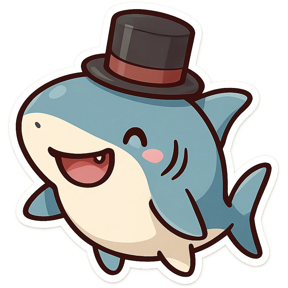 fun and whimsical shark wearing a top hat emoji