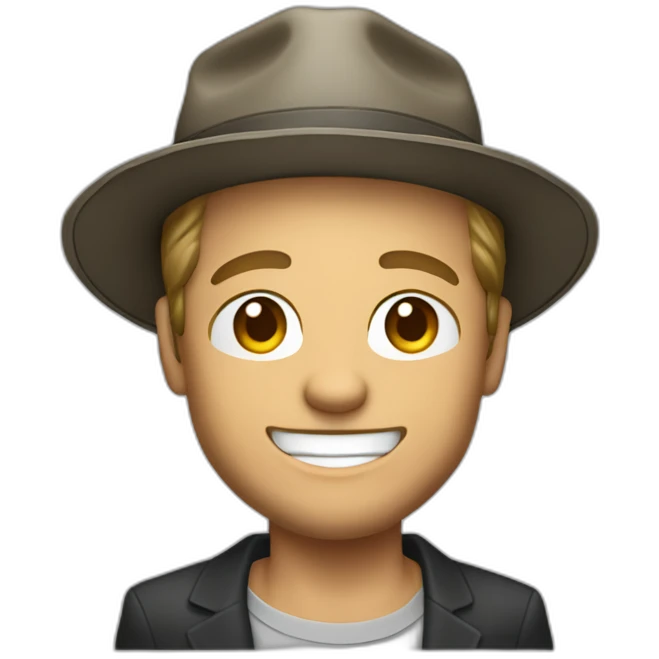 small businessman,Bucket Hat,smile, Brad Pitt, rings on his fingers emoji