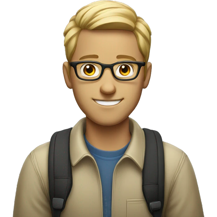 White student men with earpods and glasses emoji