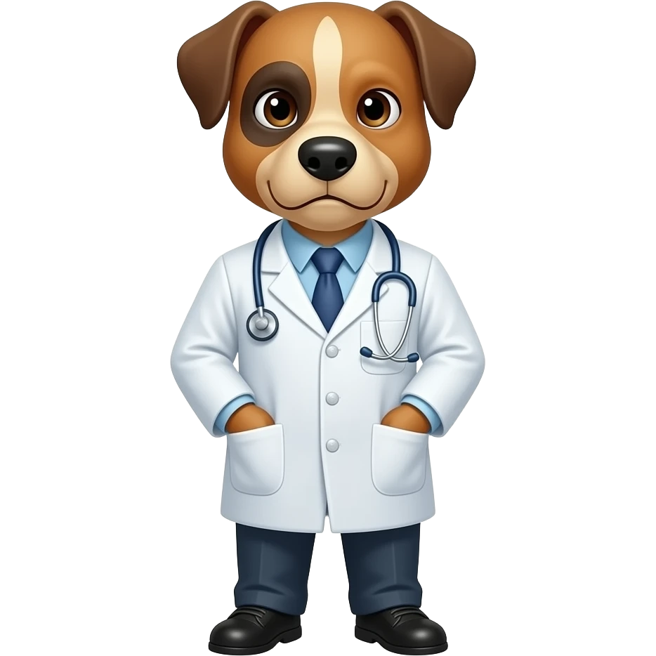 a serious, old, unsmiling dog doctor with an air of authority pictured from the chest up. emoji