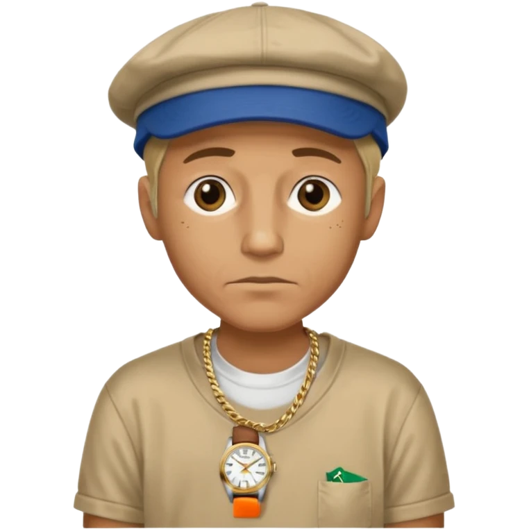 Poor homelass man with a rolex and a coinbase support shirt and cap emoji