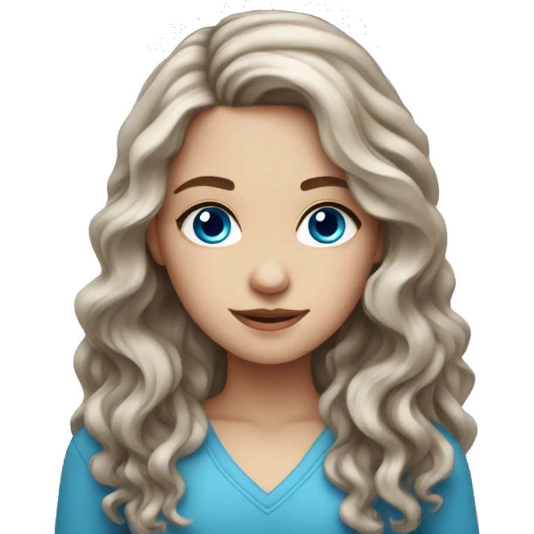 white girl with long wavy brown hair with blue eyes emoji