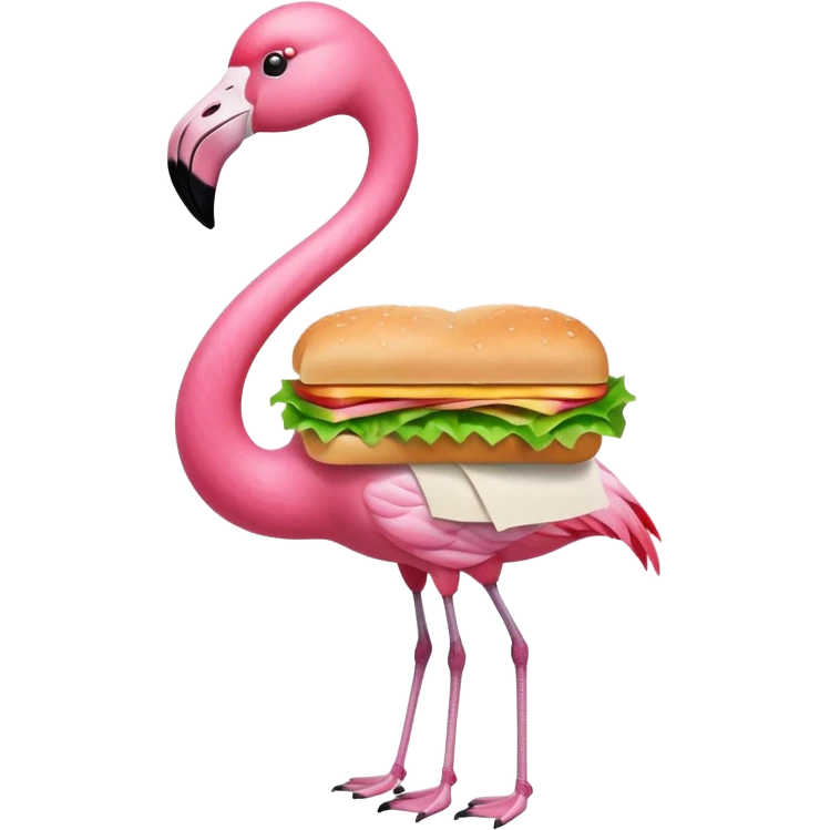 Flamingo holding a sandwich emoji