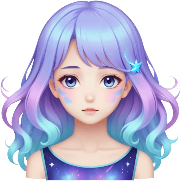 Beautiful gorgeous anime lady with beautiful nebula hair, fashion aesthetic, ethereal, fairycore, pastelcore  emoji