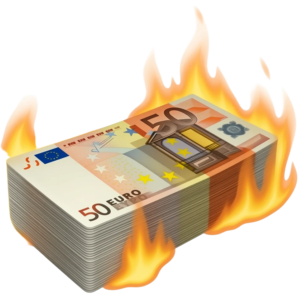 burning euro banknotes, money wasted concept emoji