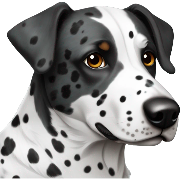 Blue heeler and German pointer with floppy ears black and white spots emoji