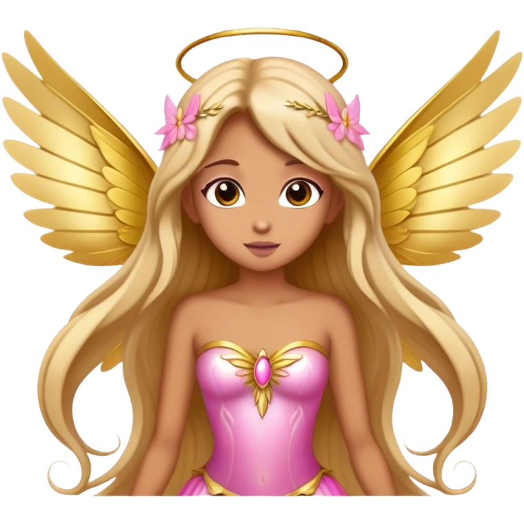 big wings, sun, gold, pink , Beautiful, fairy, long hair emoji