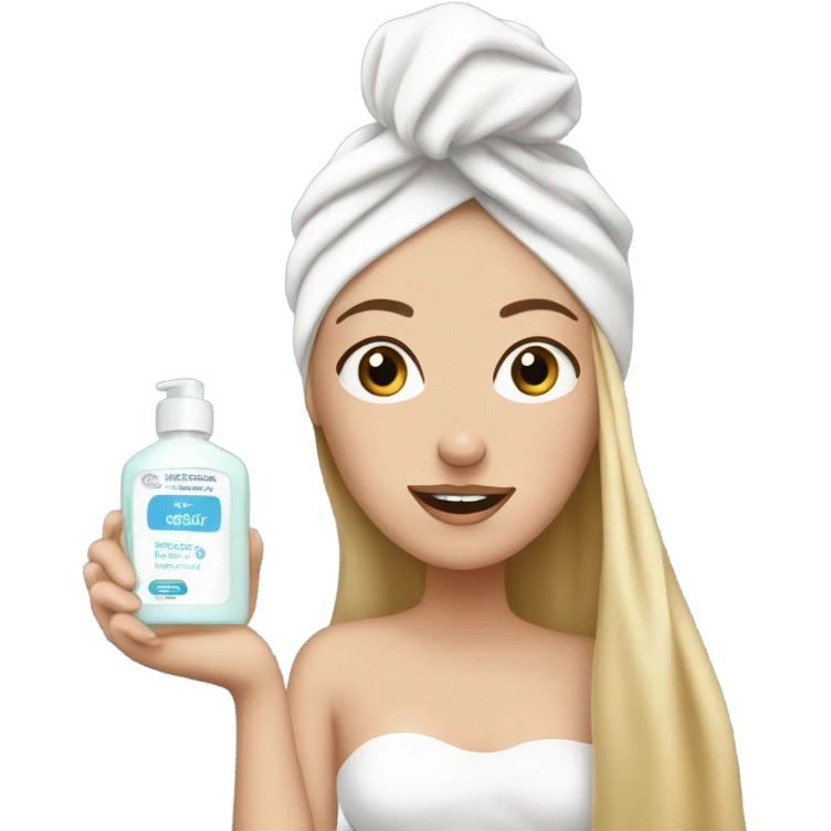 White girl doing her skincare with a wrapped towel emoji