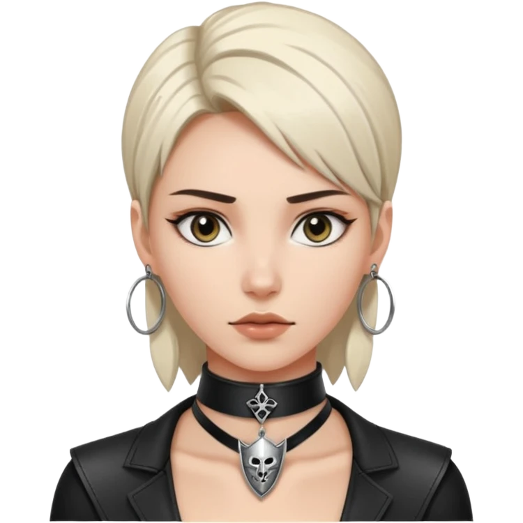 Leather choker with sigil around woman’s neck, pulse visible, dominance tone emoji