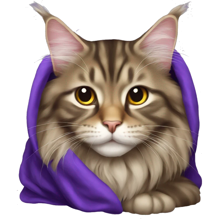 Maine coon with purple blanket emoji