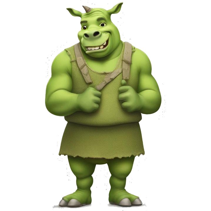 a green anthropomorphic rhinoceros cartoon character dressed as shrek emoji