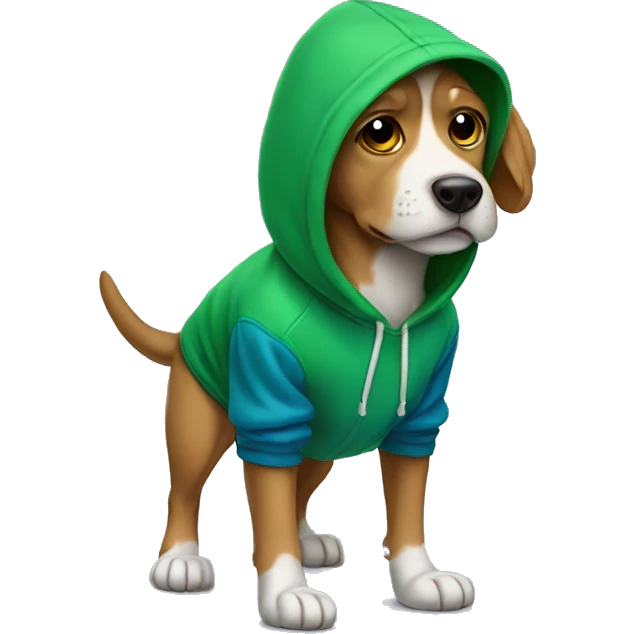 dog wears a blue hat red shoes and a green hoodie emoji