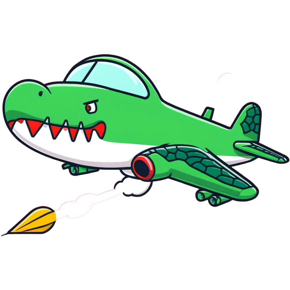 Green crocodile bomber plane dropping bombs emoji