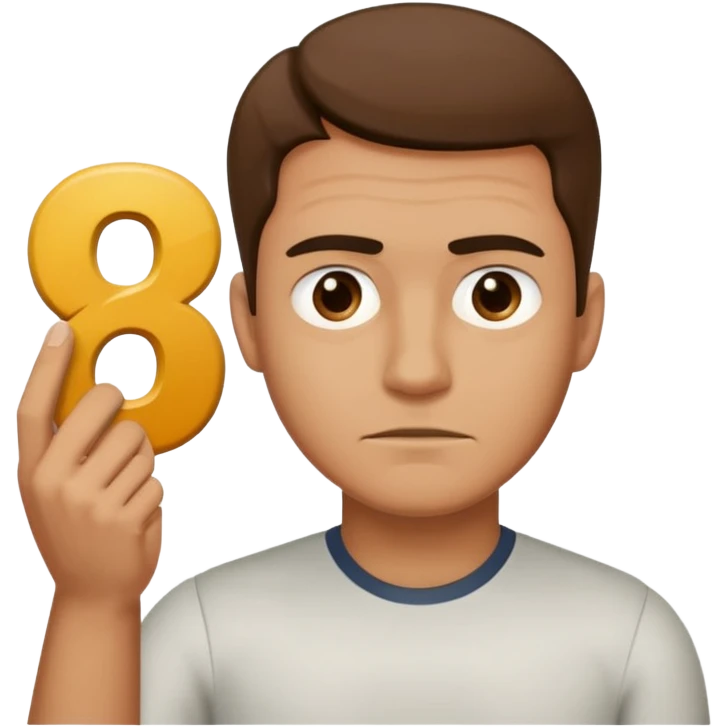 man frowning holding up numbers 6 in left hand and 7 in right hand emoji