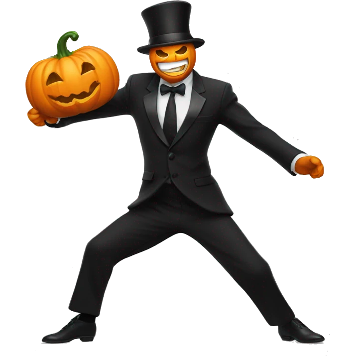 dancing pumpkin man with black suit just him. emoji