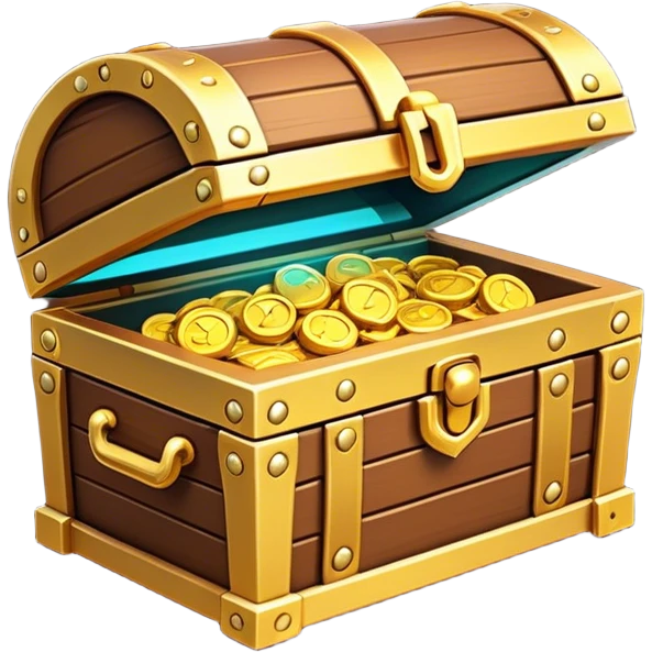 Clash of Clans aesthetic: Cinematic Playful Pixel 3D Treasure Chest Emoji, rendered in a 3D vector-style similar to standard emojis with minimal shading and bold, simplified shapes. A compact, distinct form with signature details, softly glowing with a pixelated adventure charm. Simplified yet unmistakably iconic, highly detailed and consistent, glowing with a soft radiance and high shine. Stylized with a touch of classic pixel-art charm and a soft glowing outline, capturing the essence of a beloved gaming relic with a friendly, playful manner! emoji