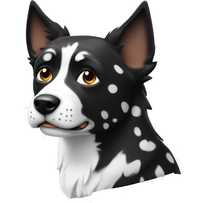 Laika dog, black and white with spots (more white) emoji