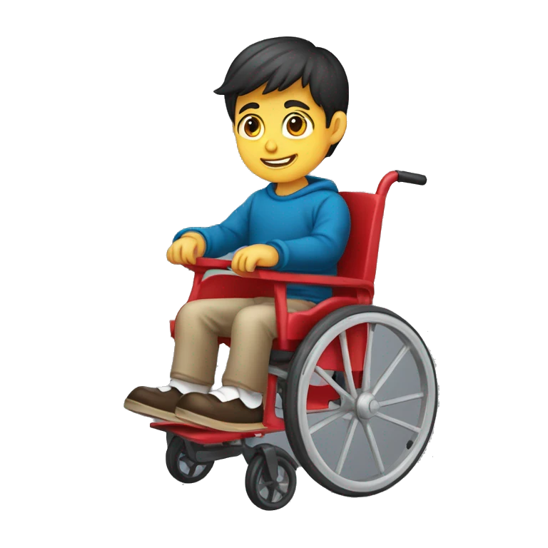 niño rubio en silla de ruedas, delgado  emoji