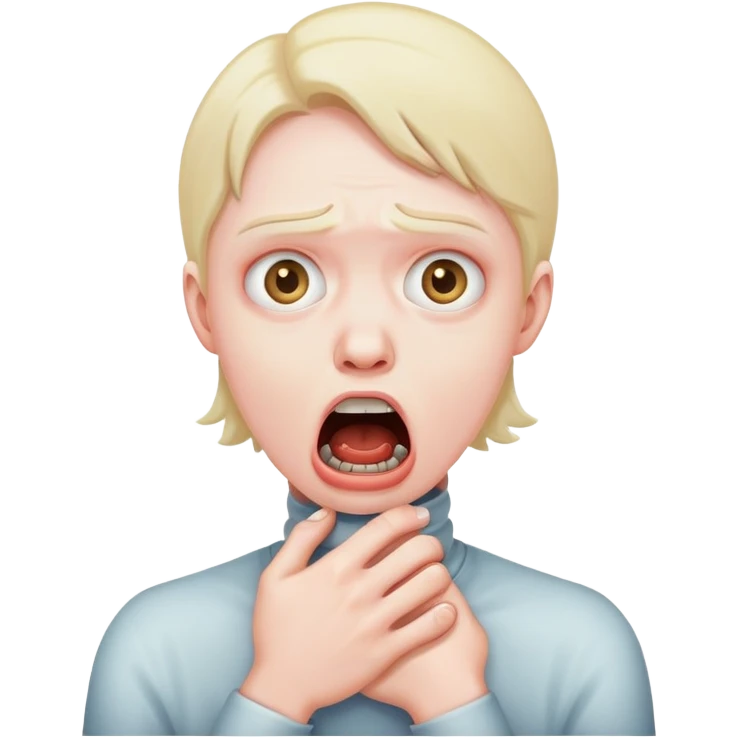 make a person choking themselves with terror in their eye emoji