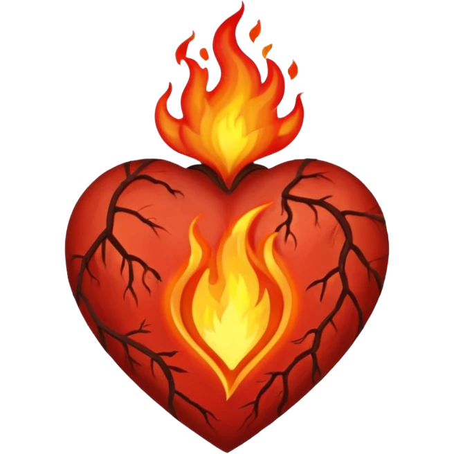 Heart on fire but not burning, flames shaped like veins emoji