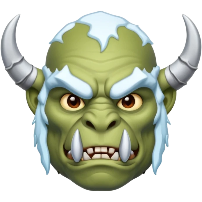 Fantasy orc emoji portrait, tusks lightly covered with ice and snow, winter predator look, strong silhouette, clean minimal emoji design, male/female variant
 emoji