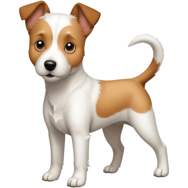 a full body large white parson russell terrier looking dog the size of a kelpie with light brown ears and a light brown patch on one eye and a large snout emoji