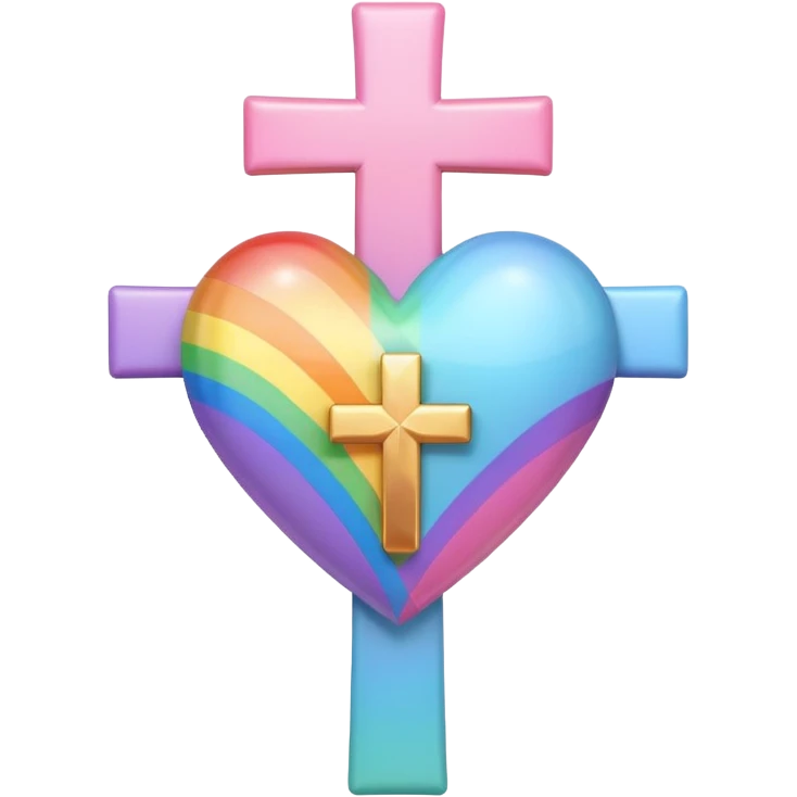Heart infront of cross, pastel pink and rainbow emoji