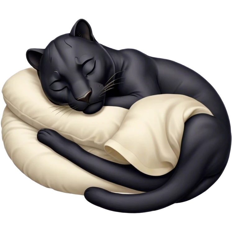 Meme-Worthy cute Sleeping black Panther Portrait Emoji, Head resting peacefully with a contented smile, showcasing a luxuriously sleek form and eyes gently closed in serene slumber, Simplified yet comically adorable features, highly detailed, glowing with a soft, drowsy dark light, high shine, relaxed and utterly lovable, stylized with an air of playful laziness, bright and heartwarming, soft glowing outline, capturing the essence of a sleeping black Panther that feels destined to become the next viral icon of adorable rest! emoji