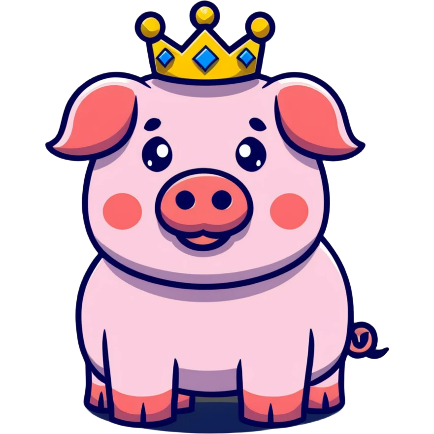 cute pig with a golden crown, styled like LEGO Duplo, clearly visible block elements and studs, chunky, colorful, simple, playful emoji