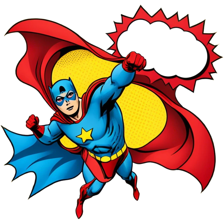 Vintage American comic book style, 2-3 overlapping panels, bold black outlines, halftone dots, retro color scheme (red, yellow, blue), dynamic action, speech bubbles, minimalistic design, on a white background. emoji