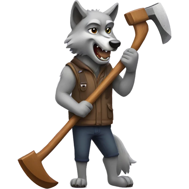 A wolf with an ax in hands swinging it emoji