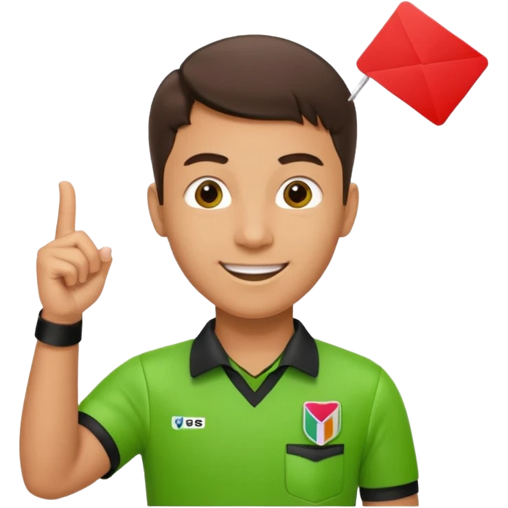 Young Referee – Energetic Style
 Wearing bright green shirt, smiling slightly, holding red card high with whistle around neck. emoji