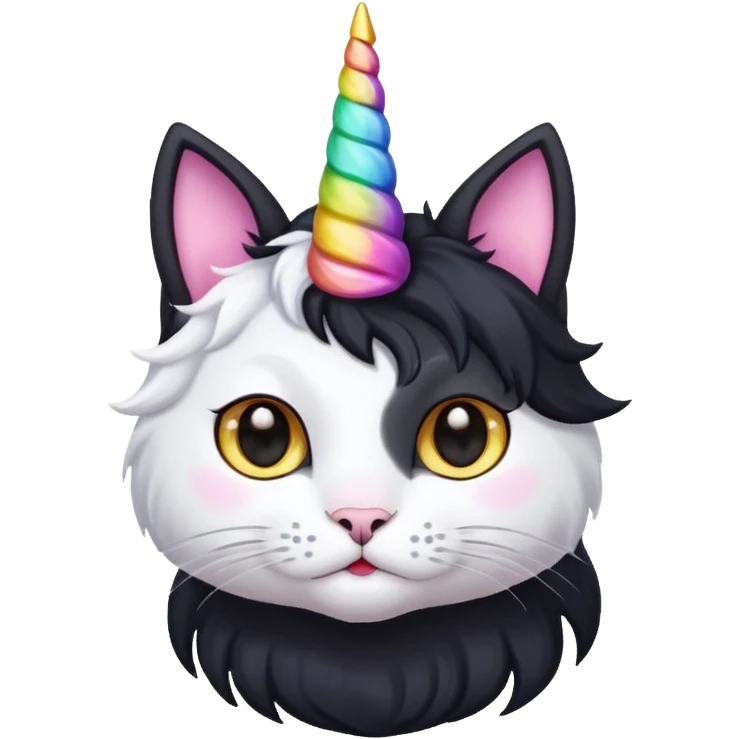 Black long haierd cat whit A unicorn horn emoji