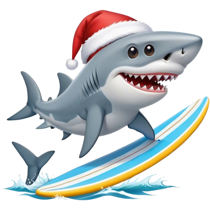 Shark with surfboard and Santa hat emoji