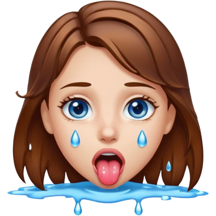 Girl with brown hair, blue eyes, a wet face and her tongue out. Can you make her face more wet emoji