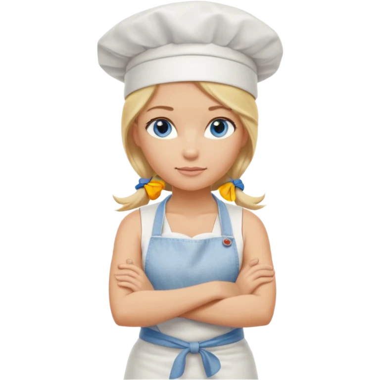 Sexy Full body  pretty
Long Blonde hair blue eyed female chef arms folded wearing tank top and denim shorts and chef hat arms folded emoji