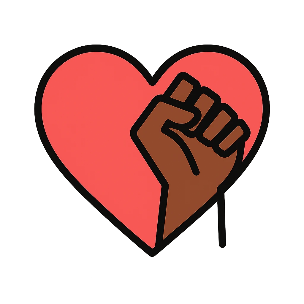 Black Lives Matter heart and fist symbolizing solidarity, vibrant colors, no text emoji