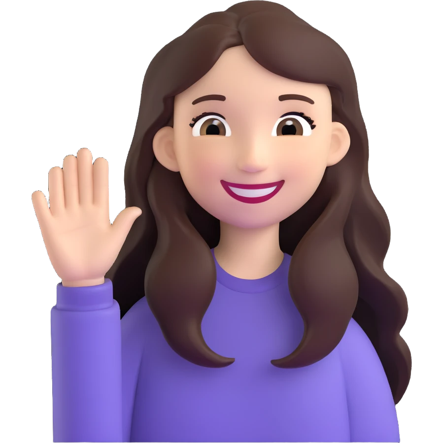 smiling girl with long, waving hair and white skin emoji