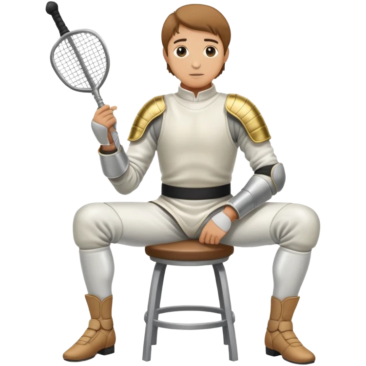 epee fencer sitting on a stool holding a fencing mask under his arm waiting for the match emoji
