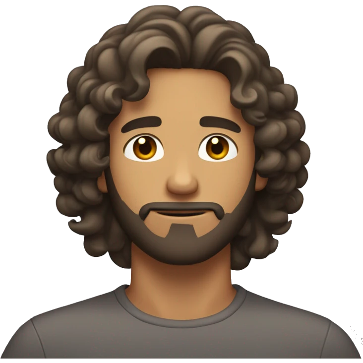 brunette tan man with curly shoulder length hair scratching his beard with one hand  emoji