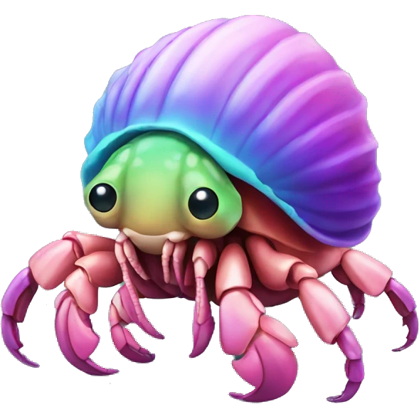 Purple pink blue green smiling hermit crab emoji