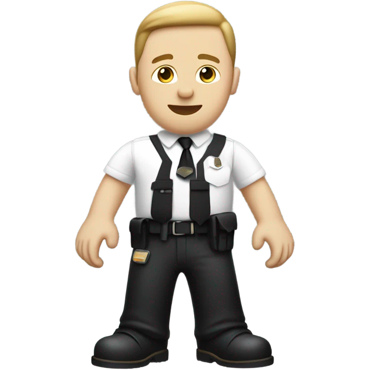 Security agent, white shirt and black pants. and vest. CREAM skin. RAISED HAND TO WAVE. emoji