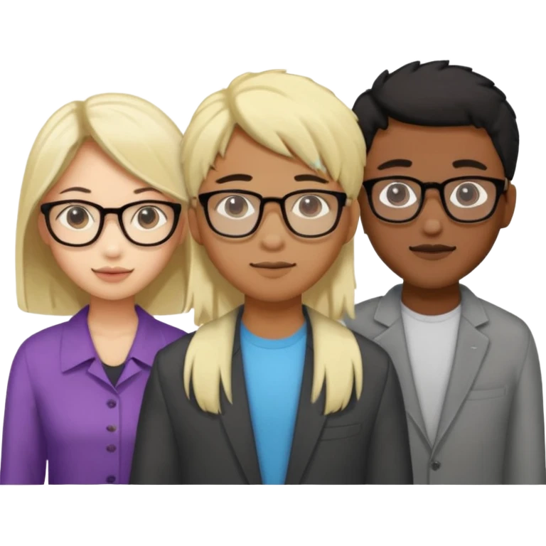 four people. Asian girl, black guy with glasses and dyed blonde hair, indian guy with glasses, asian guy emoji