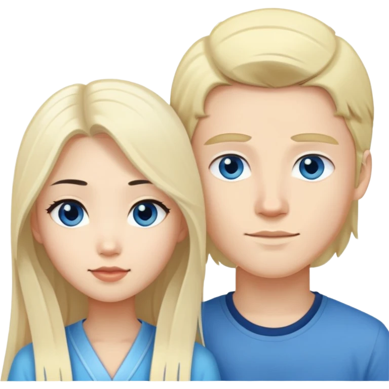 Asian girl with long black hair and white boy with blonde hair and blue eyes couple emoji